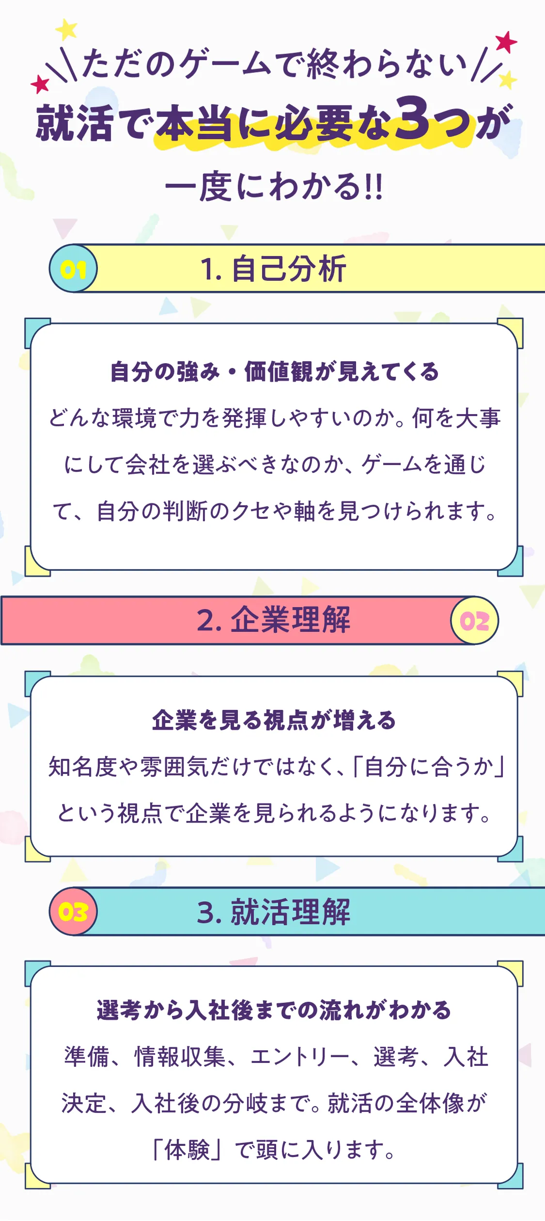 ただのゲームで終わらない就活で本当に必要な3つが一度にわかる！！